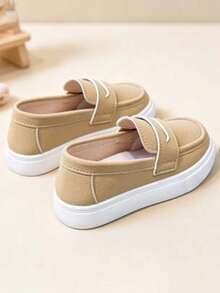 1 Pair New Spring/Autumn Unisex Kids Comfortable Non-Slip Flat Bottom Baby Walking Shoes, Lightweight Soft Sole Versatile Daily School Sports Shoes - Khaki - View 5