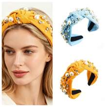 1pc Pearl & Rhinestone Decorated Knotted Headband, Solid Color Fabric Headband, Elegant Non-Slip Women's Daily & Party Hair Accessory - View 8