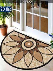 1pc Round Mosaic Pattern Floor Mat, Artistic Decor, Bohemian & Rustic Style, Suitable For Outdoor Patio And Entrance, Vintage Feel Carpet, Soft Material, Machine Washable, Indoor/Outdoor Entryway Mat - C - View 8