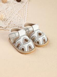 1 Pair Infant Shoes Hollow Design Black & White Classic Versatile Minimalist Sandals Suitable For Summer - White - View 3