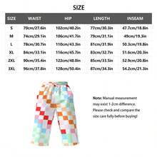 Summer Vibrant, Men's Seven-Point Pants, Casual Straight Leg Cropped Trousers, Colorful Checkerboard Pattern, Beach Vacation Wear - Multicolor - View 4