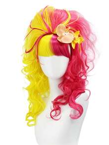 anxin Two Tone Split Color Tall Beehive Curly Wig Flat Bang Synthetic Fiber With Flower Accessory For Gothic Witch Halloween Women Cosplay Wig - Multicolor - View 13