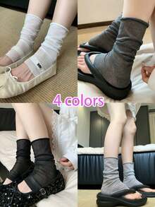 STAR RIVER Fashion Women's Thin Ruffled Open Toe White Leg Warmers, Ballet Style Sun Protection Breathable Leg Warmers, Back To School Season - Multicolor - View 15