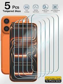 5Pcs Protection Full Screen Tempered Glass Compatible With IPhone 18 17 16 15 14 13 12 11 Pro Max X XS XR 16 15 14 Plus 17e 16e Protector Protect Screen Full Screen Phone Protective Film Clear Protective Cover Glass Film - Clear - View 17