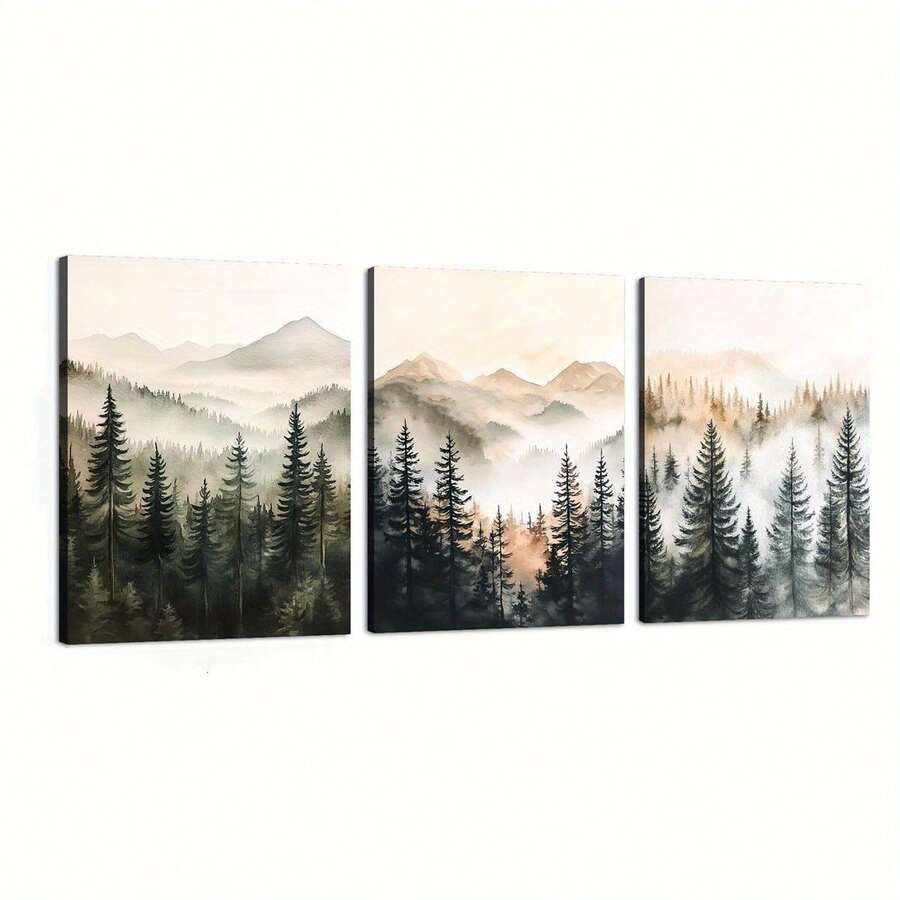 3件組無框裝飾藝術風格山脈風景畫布牆飾套裝-現代經典防水葉紋繪畫,適用居家、辦公室與咖啡廳裝飾,室內使用,四季皆宜 - A - 查看 1