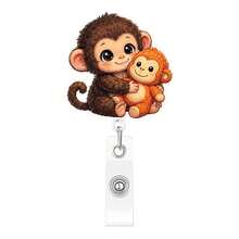 1PC Acrylic Cute Monkey Retractable Badge Holder Couple Pendant Easy Pull Clip Monkey Badge Clip - Multicolor - View 10