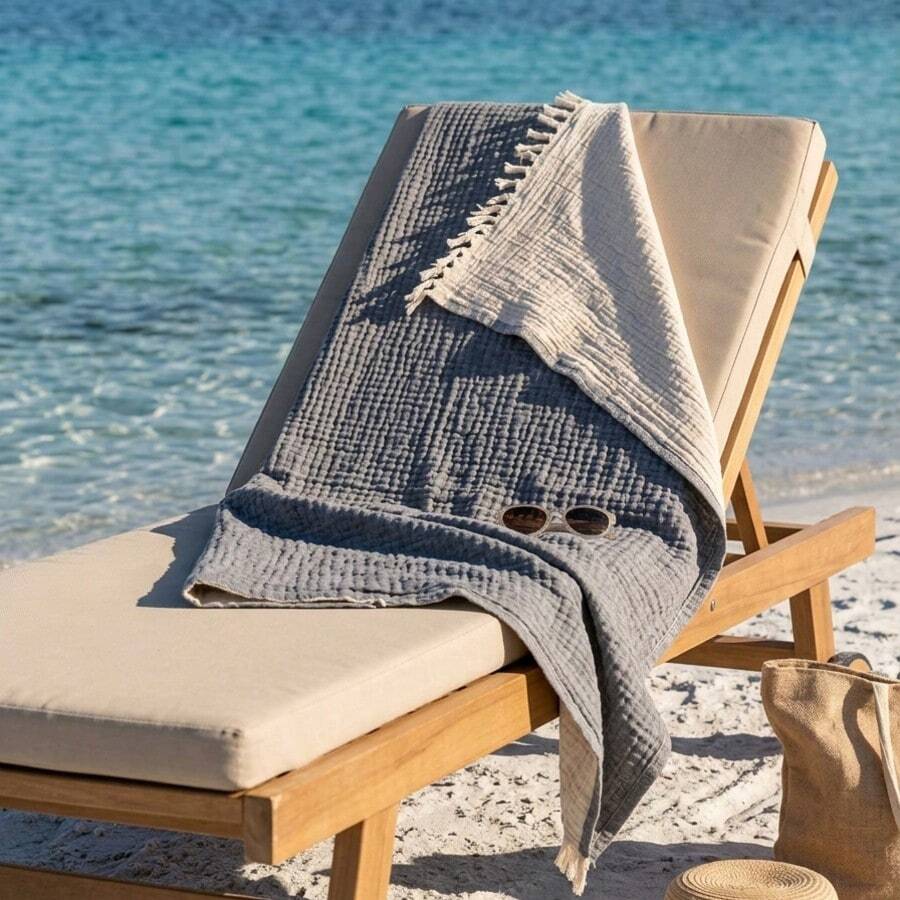 Colorful Tassel Beach Pareo – Large Lightweight Sarong, Fast Dry Towel For Sea, Pool, Yoga, Pilates – Multi-Purpose Cover Up 100x170cm - Grey - View 1