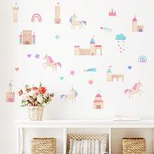 1set Unicorn Wall Sticker, Watercolor Self-Adhesive Paper, Suitable For Home Decoration, Room Decoration, Wall Decoration, PVC Waterproof Material, Removable - Self-adhesive - View 5
