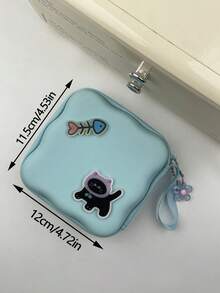 1pc Creative Cat & Fish Data Cable Protector Soft Shell, Large Capacity Portable Digital Accessories Storage Bag, Charger Cable Protector With Resin Flower Pendant Decoration, Bluetooth Earphone Power Bank Storage Box, Data Cable Digital Accessories Travel Portable Protective Storage Case - Multicolor - View 7