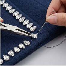 100pcs Multi-Size Clear Glass Crystal Rhinestones With Silver Claw Base, Water Drop Shaped Beaded Rhinestones, Shiny Glass Hand-Sewn Rhinestones With Double Holes For Wedding Dress, Gown, Headpiece, Clothing, Shoes, Bags, Silver Claw Base Rhinestones, Handmade Sewn Rhinestones For Dress, Wedding Shoes, Headpiece Accessories, Clothing Accessories, DIY Handmade Material Kit - 5x8mm - View 2