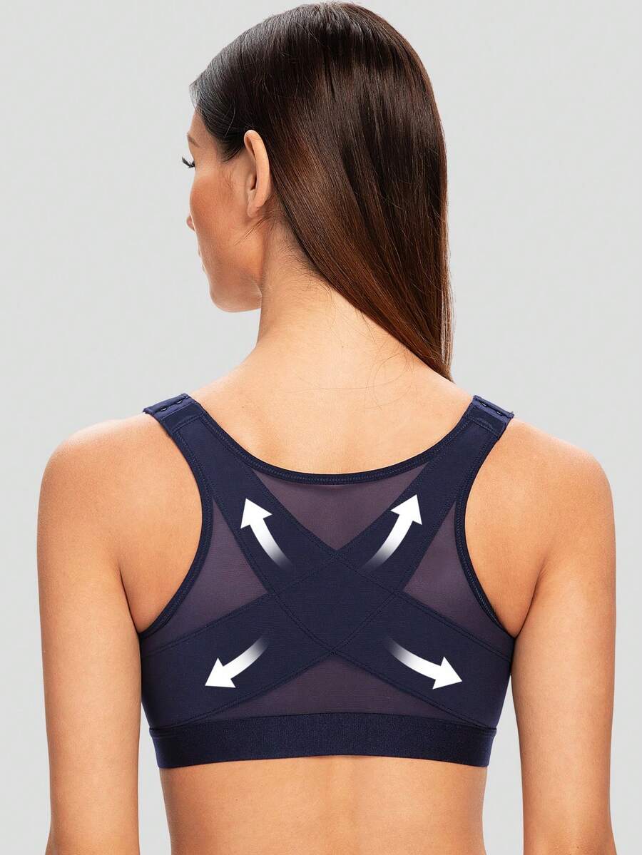 MELENECA Women's Front Closure Wirefree Post Surgery Plus Size Back Support Posture Bra