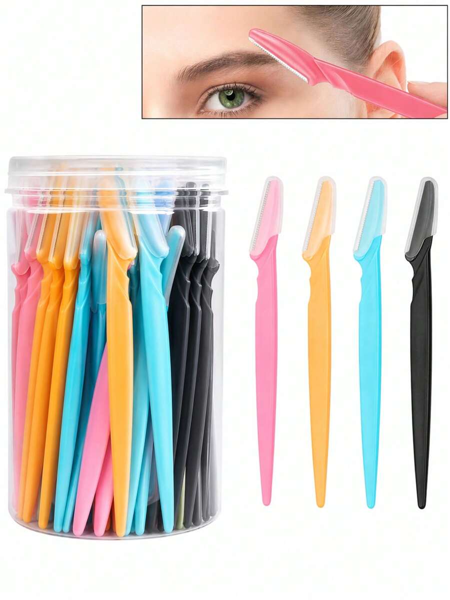 60/30/12/6/3/1pc Eyebrow Trimmer And Razor, Exfoliating Shaving Tool, Body Hair Removal Trimmer And Facial And Set, Long Handle Blade With Precision Protective Cover, Women's Eyebrow Shaping Tool, Suitable For Daily Or Travel Use., Face Razor - Multicolor - View 1