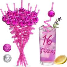 16pcs Reusable Disco Ball Straws, 70s Disco Party Decoration Mirror Ball Spiral Pattern Straws, Assorted Spiral Pattern Straws, Suitable For Bachelorette Party, Holiday, Wedding, Birthday Party Decoration, Party Supplies - Multicolor - View 18