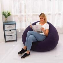 Sillón Sofá Puff Inflable Silla Aterciopelada Sofá + Bomba - Negro - Ver 2