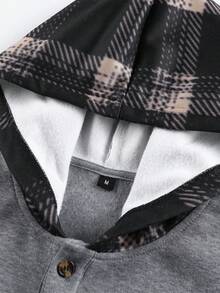 Men's Casual Minimalist Versatile Patchwork Hooded Sweatshirt Loose Fit Jacket, Spring/Autumn - Grey - View 5