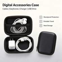 1pc Compact Electronic Travel Storage Box - EVA Mini Matte, Phone Charger, Data Cable And Earphone Storage Box, Travel Essential, Travel Must-Have - 1pc Black - View 3
