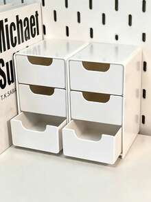 1/2pcs Mini 3-Tier Desktop Storage Box, Furniture Style Cosmetic Organizer, Office Storage Box, 3-Tier Easy-Pull Drawer Organizer, Lipstick & Jewelry Storage, Room Decor, Home Decor, Bedroom Decor, Women's Drawer Cosmetic Organizer, Travel Essential - Multicolor - View 1
