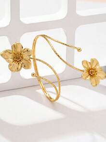 1pc Adjustable Floral Anklet, Geometric Design, Elegant Open Cuff Anklet, Suitable For Women's Daily Wear Jewelry - Gold - View 3