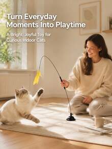 7Alas 12-Piece Interactive Cat Teaser Wand Set With Detachable Bell And Feather Replacement Heads, Two Play Modes:,Handheld Interaction And Suction Cup Self-Entertainment, Indoor Hunting Exercise Cat Toy For Kittens - View 2