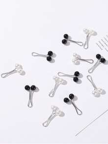 12pcs Or 60pcs /Set Muslim Hijab Fixing Clips Pearl Brooch Metal Clips Set - 60pcs Black & White - View 2