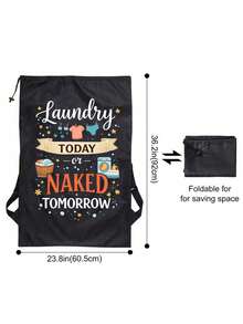 Extra Large Capacity Laundry Bag With Shoulder Strap And Durable Drawstring, Printed With Laundry-Related Patterns, Multi-Purpose Rectangular Woven Laundry Bag, Suitable For Home And Travel Storage, Portable Travel Storage Bag, Durable Drawstring, Home Canvas Storage Bag, Ideal For Travel/Dorm, Essential For Back To School/Graduation Season - Multicolor - View 11