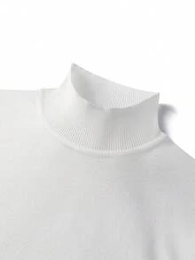 Men's Solid Color Knit Base Layer T-Shirt Sweater, Suitable For Office And Daily Wear Layering Piece - White - View 7