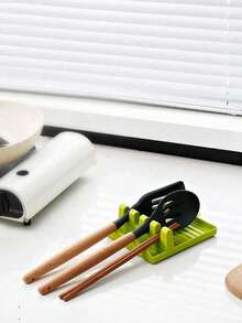 1pc/3pcs Hard Plastic Utensil Rack With Draining Pad, Suitable For Spoons, Spatulas And Other Kitchen Tools, Multi-Functional Kitchen Pot Lid Rack Spatula Storage Rack, Foldable Pot Mat, Heat-Resistant Lid Rack, Kitchen Accessories Storage Rack - View 5