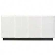 Living Room Sideboard, 160 X 37 X 75.5 Cm, With 4 Doors. Lacquered Cabinet, Low Cabinet With Geometric Design, With Large Storage Space, Black And White Color Scheme, Width 160 - White - View 11