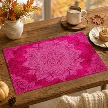 1件裝曼陀羅印花餐墊 波西米亞風玫瑰紅花卉圖案 餐桌裝飾墊 居家廚房餐廳桌面裝飾用品 2/4/6/8+多件套 - 彩色 - 查看 3