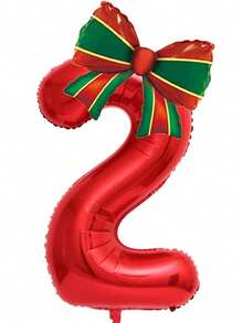2pcs 32 Inch Red Number 0-9 Christmas Bow Birthday Party Decoration Aluminum Foil Cartoon Balloon Set - View 4