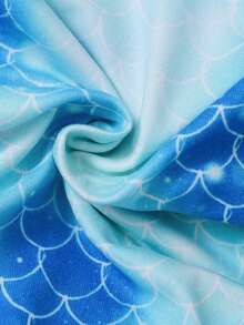 女童藍色美人魚公主洋裝 荷葉邊長袖 星星亮片對比網紗蝴蝶結 秋冬春季派對生日禮服 - 藍色 - 查看 10
