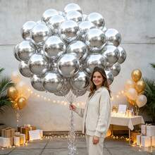 Ballons argentés 4D de 10 pouces, décoration de fête d'anniversaire, jouets pour enfants, décoration de fête d'anniversaire, décoration de vacances, décoration de Noël, décoration du Nouvel An - Argenté 4D - Voir 2
