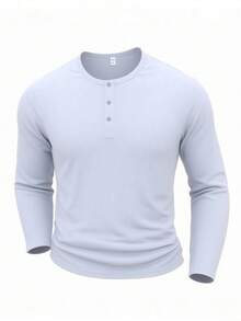 Men's Casual Versatile Solid Color Long Sleeve T-Shirt - White - View 5
