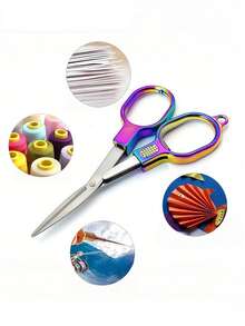 Double Circle Retro Folding Scissors Portable Small Scissors Carry Mini Private Fishing Travel Home Trumpet, For Cutting Threads Back To School,Back To School,School Supplies - Multicolor - View 5
