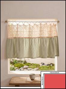 1/2pcs Green & White Plaid Patchwork Beige Hollow Woven Half Curtain, Fresh Country Style, Rectangular Top Hollow Lace & Bottom Scalloped Edge Detail, Shading & Decorative Function, Suitable For Kitchen Windows & Fresh Home Decor - Green - View 13