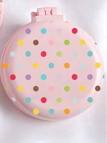 New Pink Multicolor Polka Dot Round Folding Comb With Mirror, Portable Compact 2-In-1 Makeup Mirror Comb, Women's Mini Foldable Air Cushion Massage Brush, Suitable For Wedding, Office, Business Trip, Performance, Back To School, Travel Essential - Multicolor - View 9