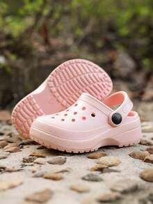 1 Pair New Spring/Summer Girls' Comfortable Fashion Casual Lightweight Indoor/Outdoor Versatile Toe-Protecting Beach Pink Clogs - Pink - View 3