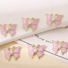 10PCS Stereo Alloy Butterfly Nail Charms, Metal Butterfly Nail Decor Inlaid With Pearl, Fashion DIY Nail Art Accessories For Manicure Design - Pink - View 5