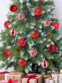 12pcs Christmas Ball Ornaments Set, Colorful Shatterproof Plastic Decorative Balls With Hanging Rope, For Christmas Tree Decoration, Holiday Party, Wedding Decor, Red - Red - View 4