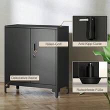 Metal Office Cabinet, Lockable Doors, Office Chest, 2-Tier Design, Black - 黑色 - 查看 6