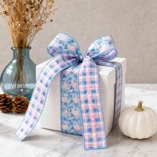 2 Rolls Light Blue Plaid Pumpkin Decorative Ribbon Set - 6.3cm/2.5inch Width, Total Length 6m - Modern Thanksgiving Decorative Ribbon, Plaid Pumpkin Pattern Ribbon, Thanksgiving Holiday Decoration, Gift Wrapping, Autumn Holiday Wreath Material, DIY Bows, Home Decor DIY - Pink and Blue Plaid Pumpkin - View 5