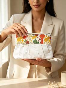 L'Occitane Vintage Floral Roll Flap Cosmetic Bag Logo Strap Zipper Travel Makeup Storage Pouch French Pastoral Style Gift For Ladies LOCCITANE-GIFT-66 - White + Yellow + Red + Green - View 8