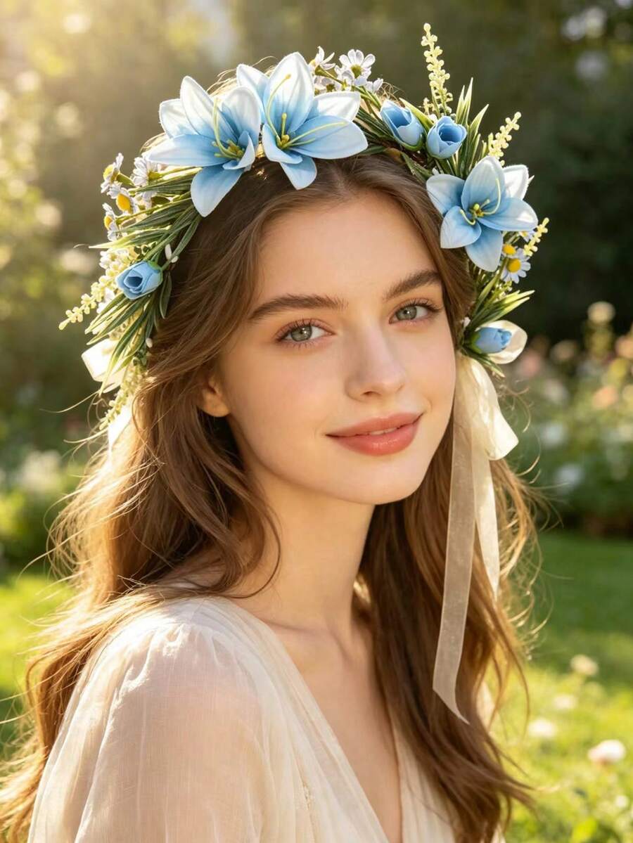 1件人造花新娘婚禮季節波希米亞風流蘇串珠美學花冠 - 58835 藍色 - 查看 1
