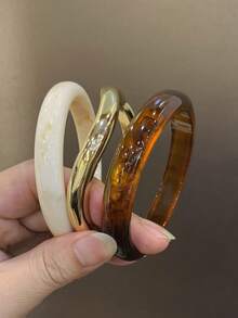 3件組時尚復古粗款多色不對稱壓克力手鐲手鍊套組，適合女性日常配戴，送給朋友與家人的禮物 - 彩色 - 查看 3
