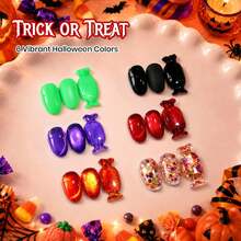 Beetles 6 Colors Halloween Gel Nail Polish Set, Black Orange Purple & Green Soak Off UV LED Gel Polish For Pumpkin, Ghost & Spooky Nail Art, Fall Manicure Gift - 6 Colors Halloween Gel Polish - 查看 2