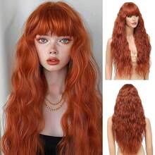 32 Inch Long Wavy Synthetic Wig With Bangs Heat Resistant Fiber Full Wig For Women Daily Party Cosplay Wig - Multicolor - View 12