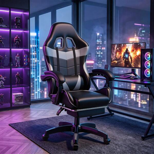 OYAJIA Gaming Chair, Ergonomic Computer Chairs With Footrest, Comfy Office Chair With Headrest, Gaming Chair For Adult, Height Adjustable Pc Chair, 360° Swivel
