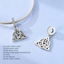 Vectoflux 1pc S925 Sterling Silver Celtic Knot Series Starry Sky Character Pendant, Suitable For Original Bracelet, Necklace, Keychain DIY Pendant Making, Women's Gift, Suitable For Birthday, Party, Holiday Gift - Silver - View 3