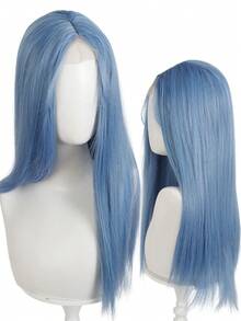 Halloween Blue Long Straight Wig, Synthetic Fiber, Middle Part Lace Front Wig, Cosplay Party, Daily Lolita Fashion Hair Accessory - Multicolor - View 7