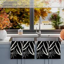 2/4/48pcs Halloween Series Skeleton Hand, Spider Web Minimalist Line Pattern Printed Kitchen Towels - Super Soft, Highly Absorbent Polyester Dish Cloths And Hand Towels, Perfect For Holiday Decor, Kitchen Decor, Party Decor. - Multicolor - View 3